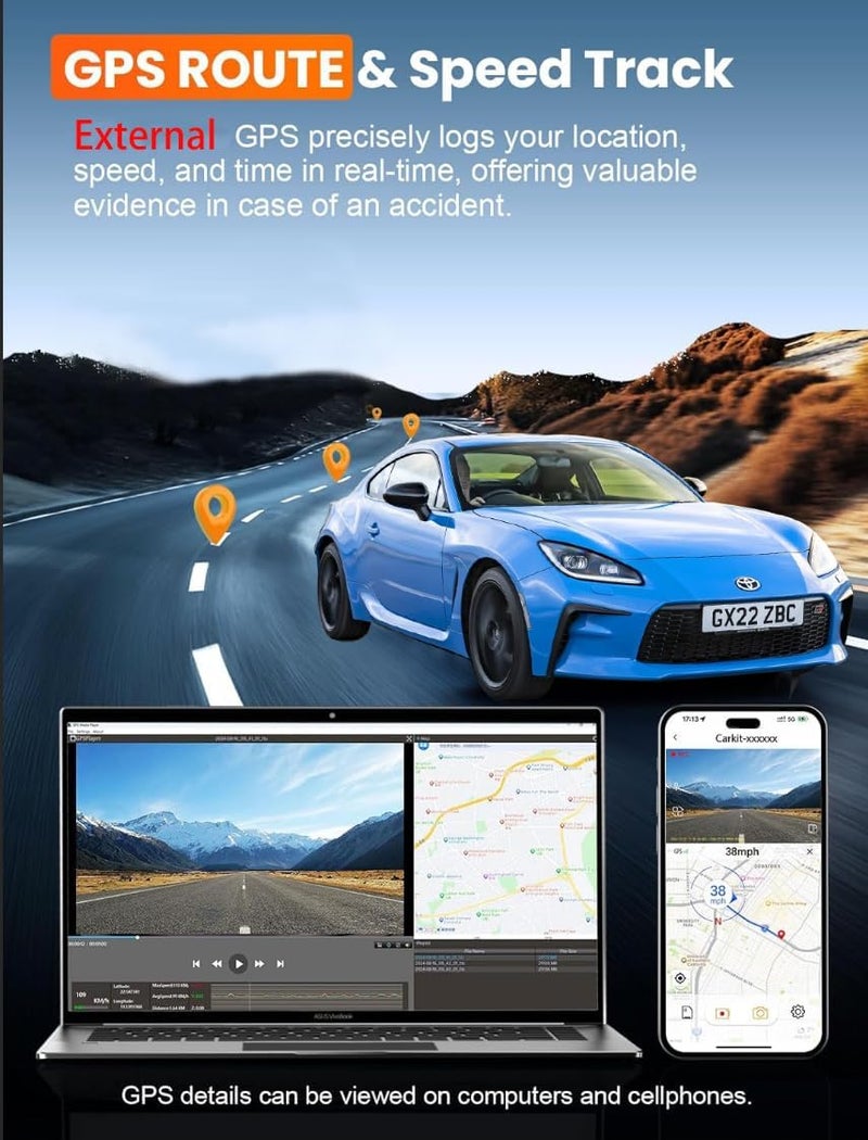 QOZ Mirror Dual Dash Camera,4K and 1080P Dash Cam with Voice Control Rear View Mirror Camera and WiFi,GPS Dashcam for Cars with WDR Night Vision, G-Sensor, 24 Parking Monitor ABS (Include 64FGB Card) - Image 4